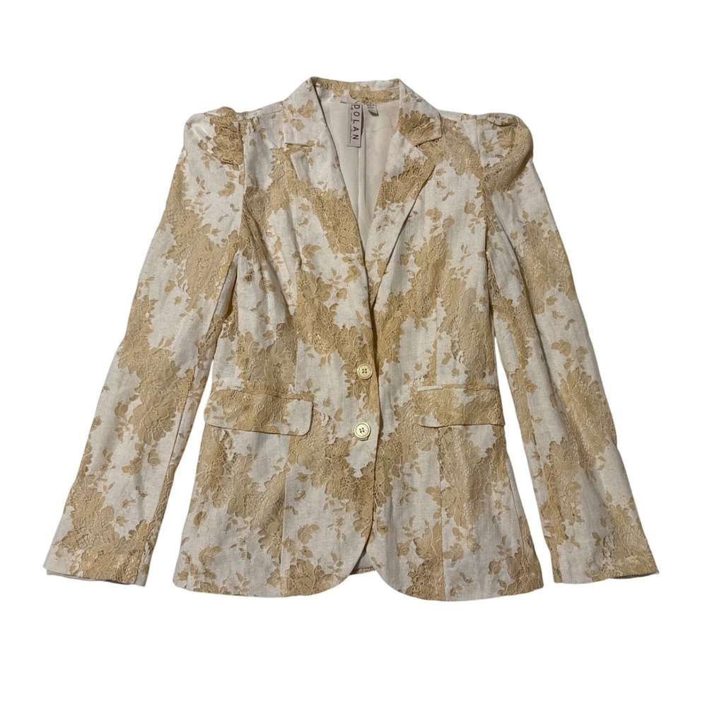 Dolan Blazer Women Small Beige Gold Floral Lace Left Coast Collection Jacket NEW